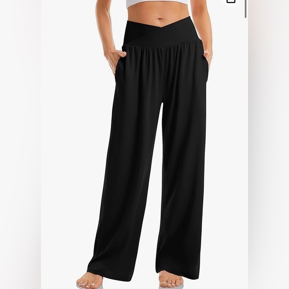 Pants - Wide Leg High Waisted Crossover Yoga Lounge Pant